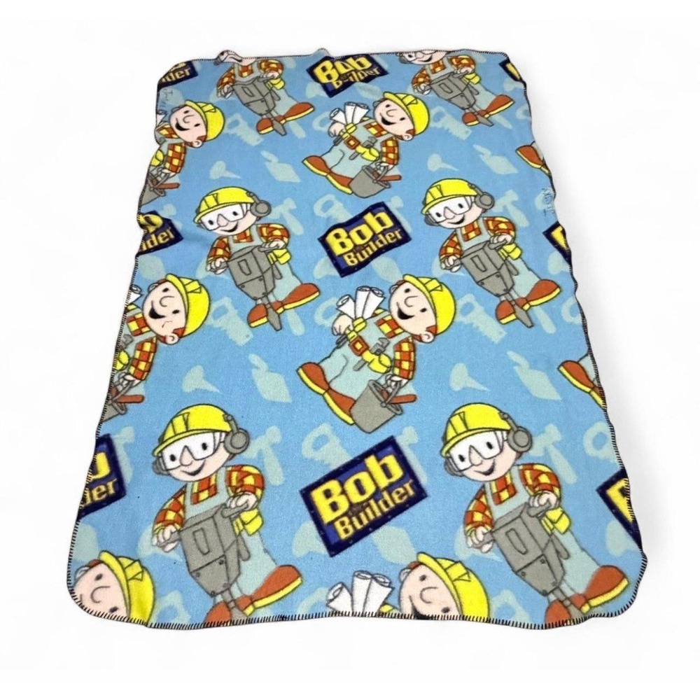 Bob the Builder Blue Fleece Throw Blanket 43x59" Kids Cartoon Construction